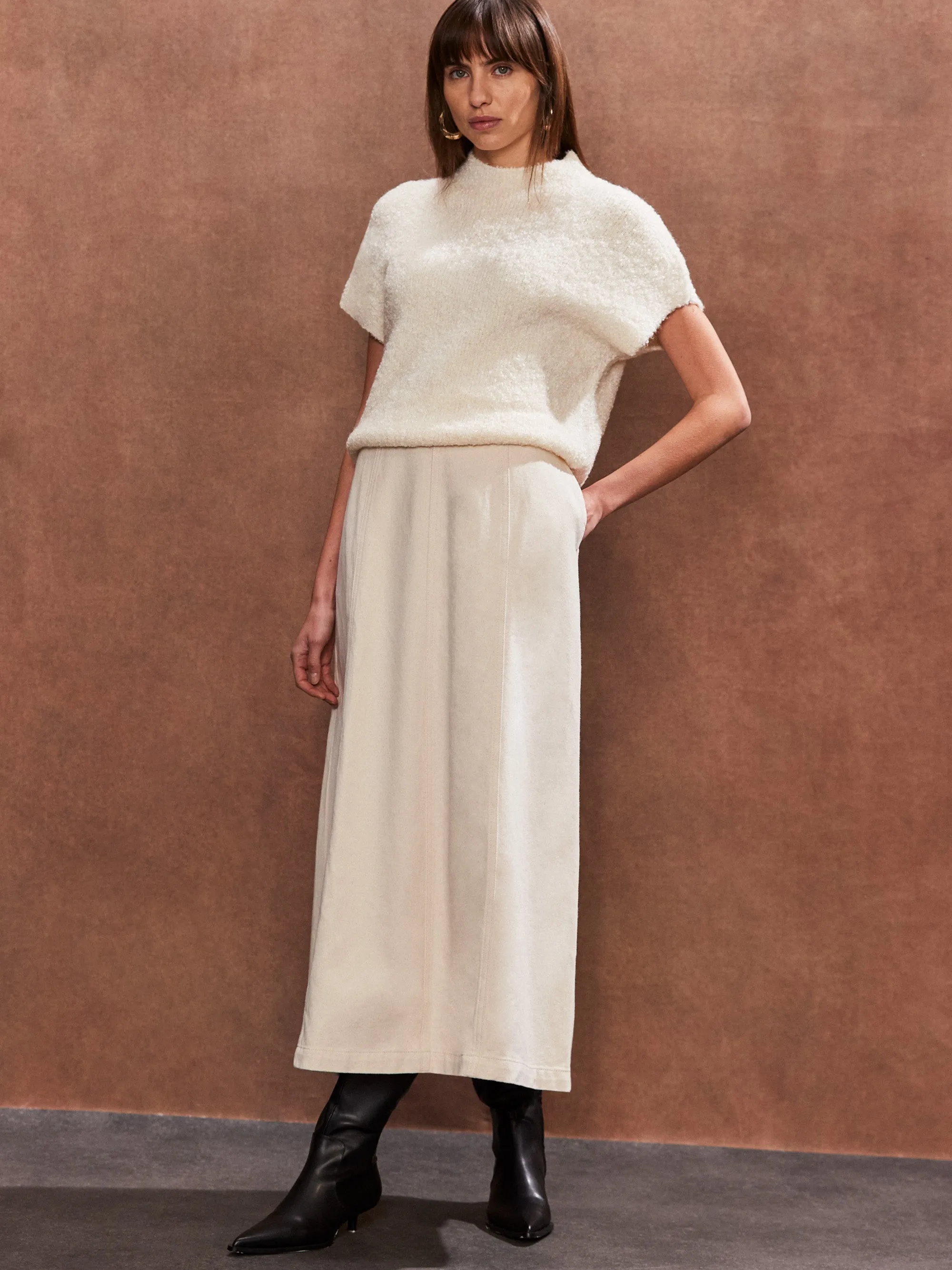 Cream Textured Short-Sleeved Knit