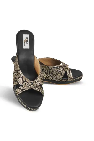 Cross Brocade Wedge Black