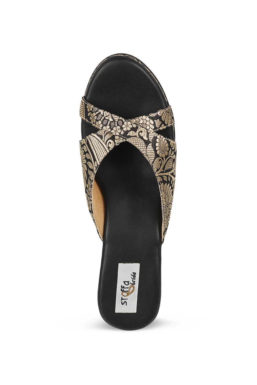 Cross Brocade Wedge Light Gold