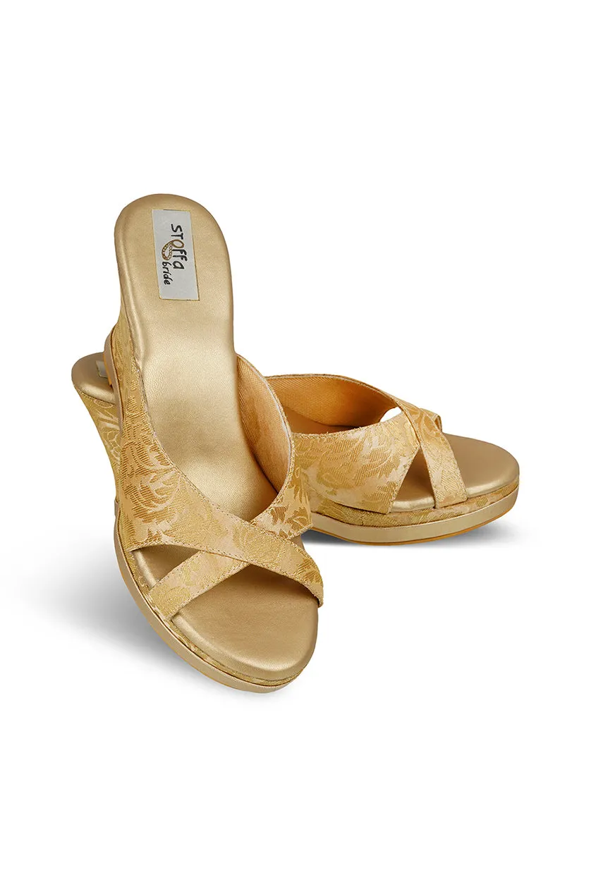 Cross Brocade Wedge Light Gold