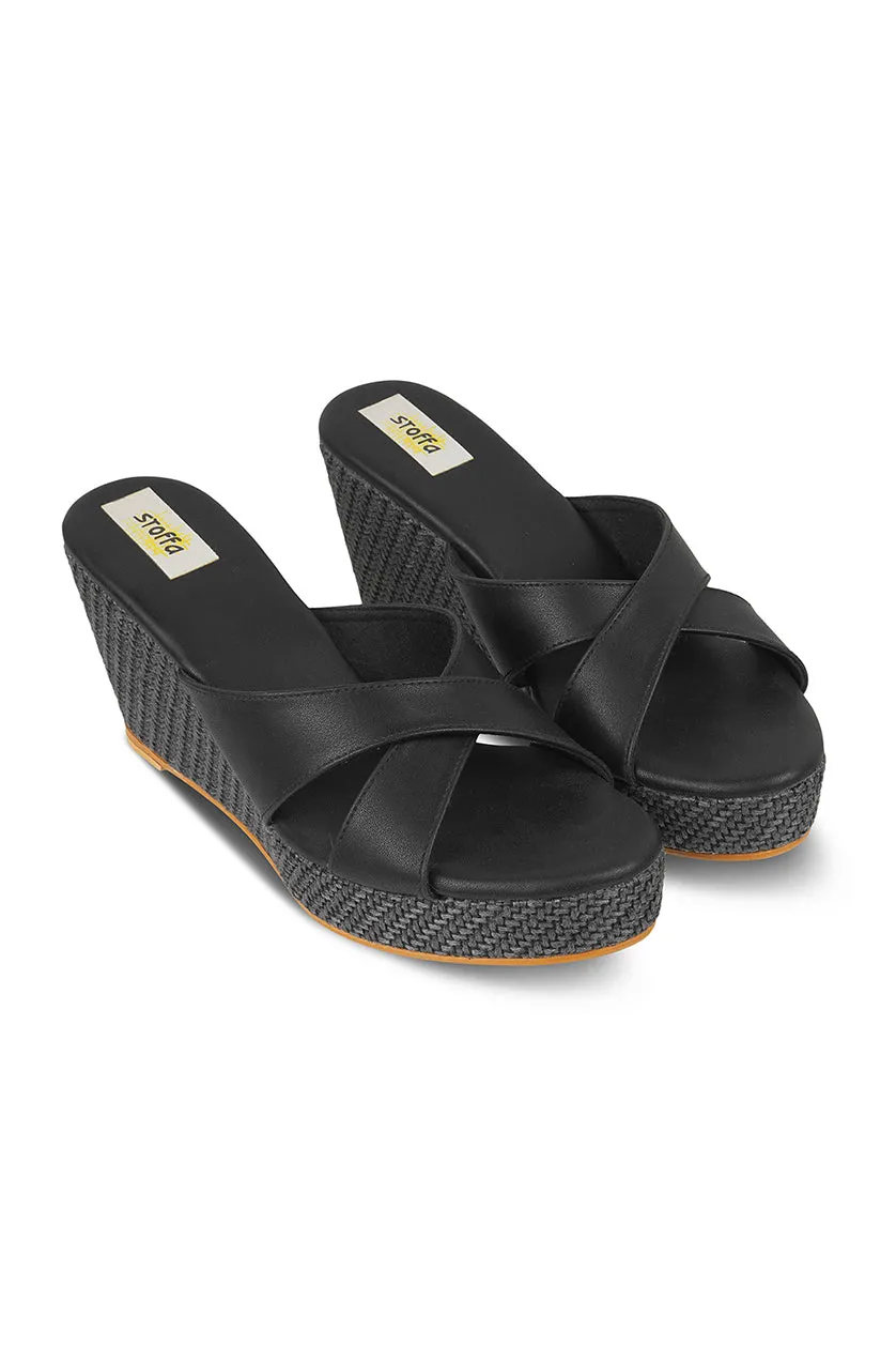 Cross Classic Black Jute High Wedge Black