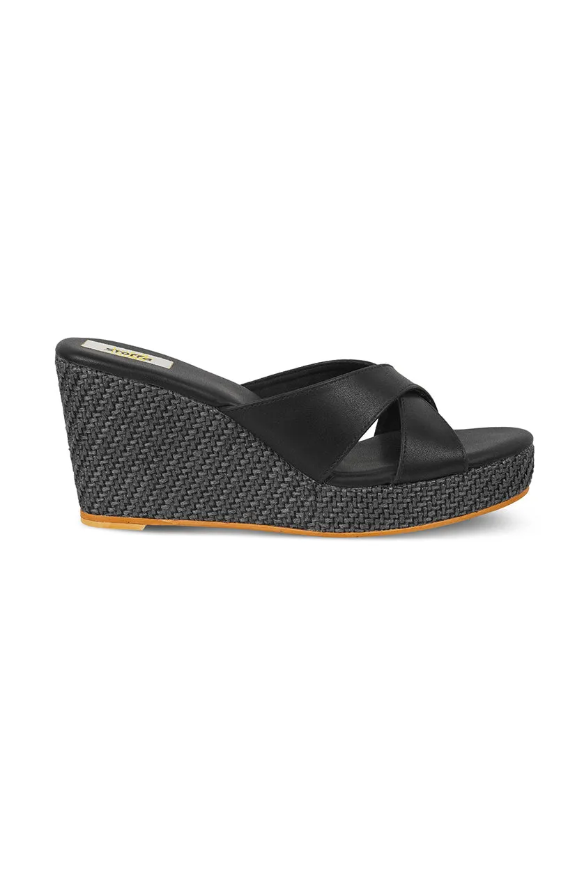 Cross Classic Black Jute High Wedge Black
