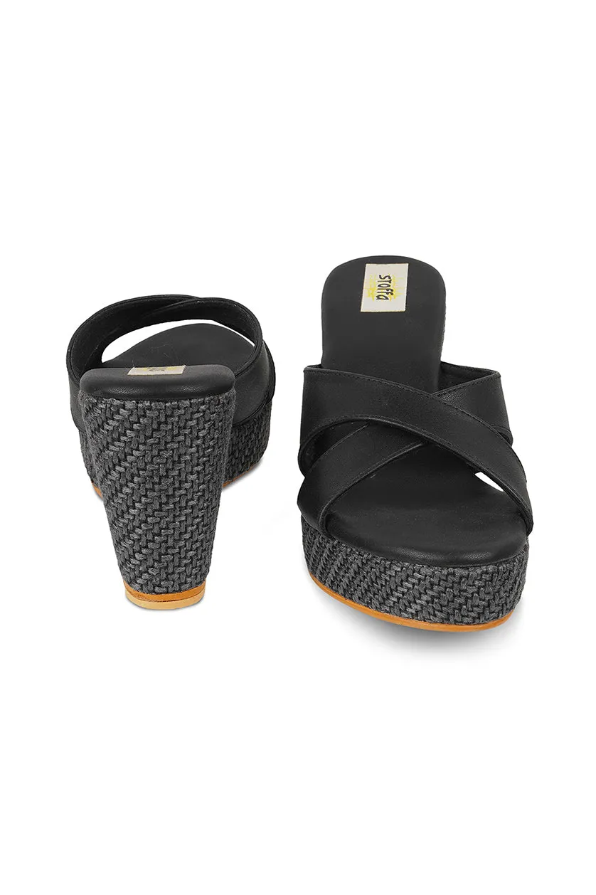 Cross Classic Black Jute High Wedge Black