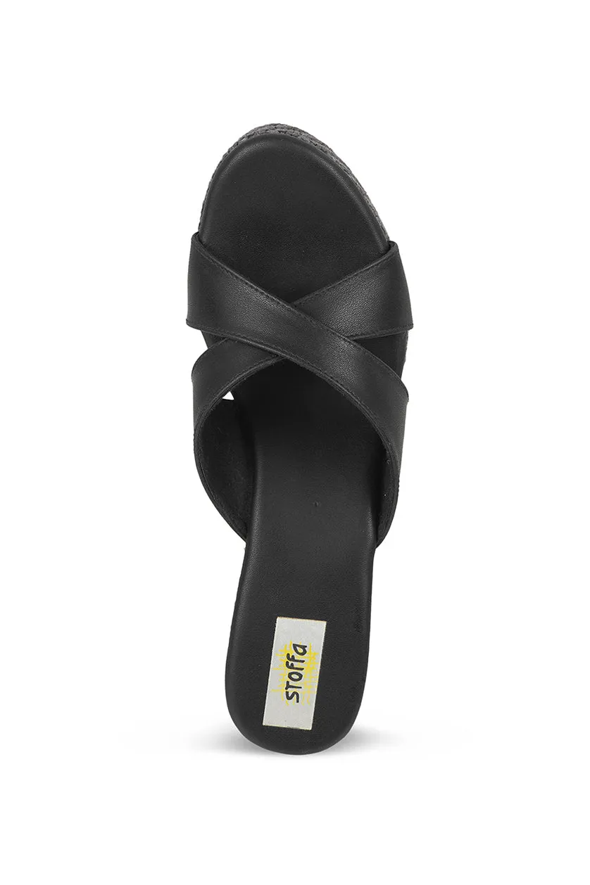 Cross Classic Black Jute High Wedge Black