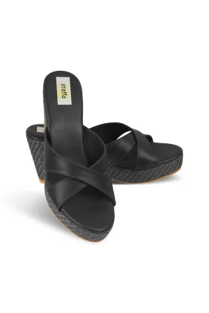 Cross Classic Black Jute High Wedge Black