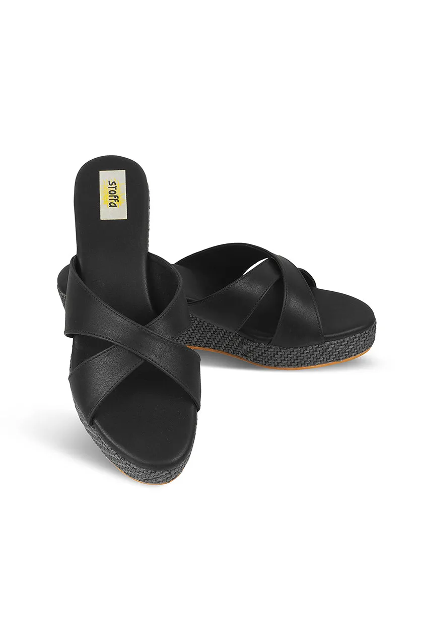 Cross Classic Black Jute Low Wedge