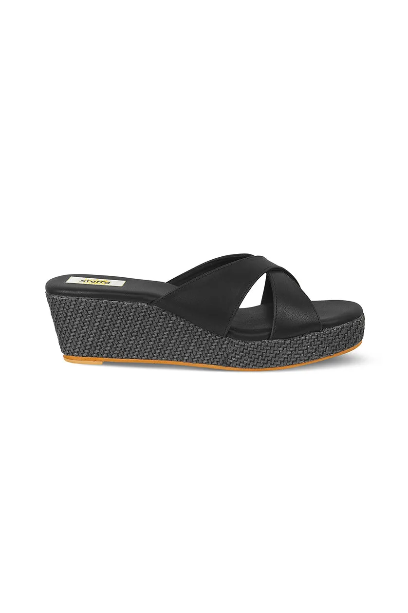 Cross Classic Black Jute Low Wedge