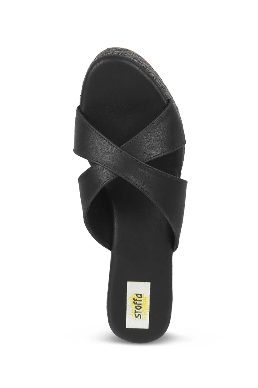 Cross Classic Black Jute Low Wedge