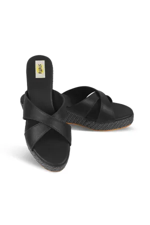 Cross Classic Black Jute Low Wedge