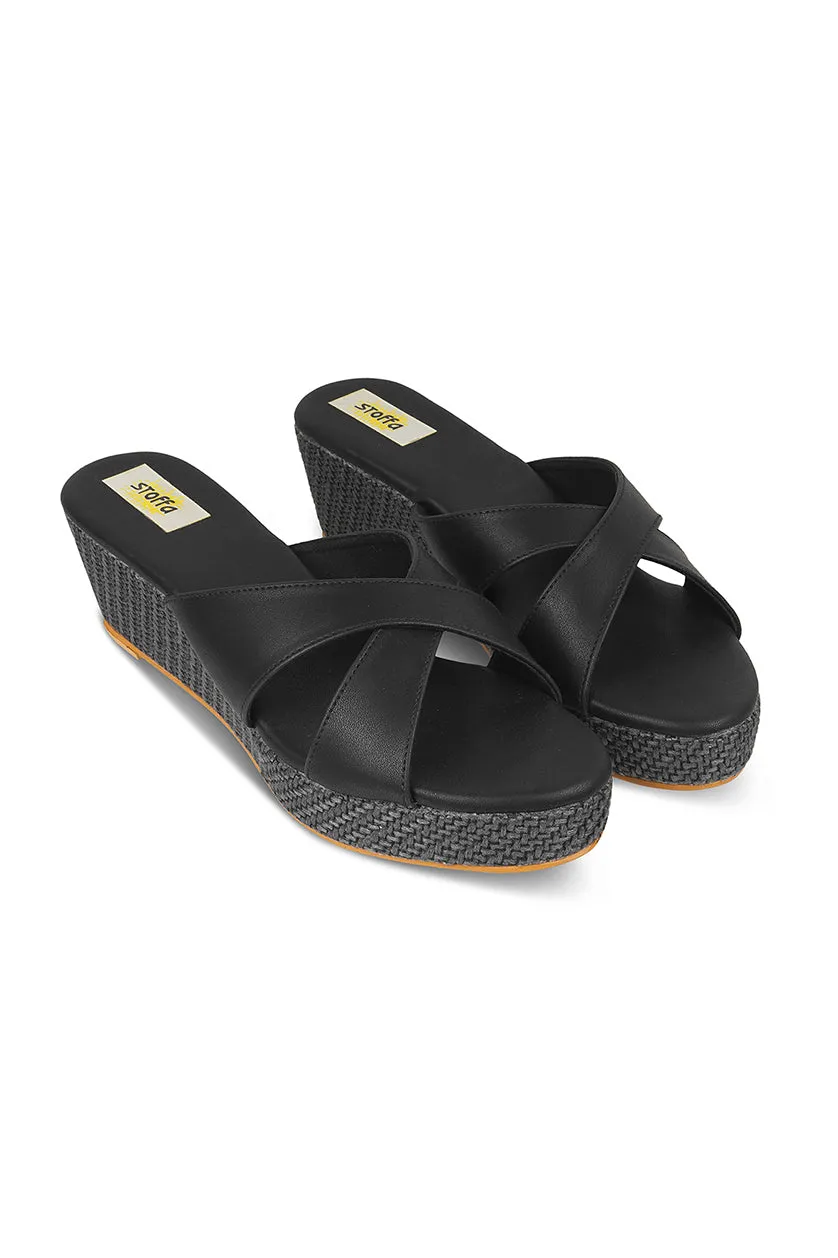 Cross Classic Black Jute Low Wedge