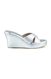 Cross Strap High K Wedge Silver