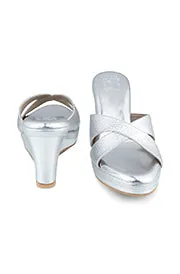 Cross Strap High K Wedge Silver