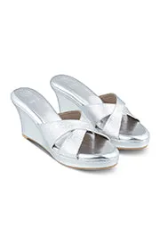 Cross Strap High K Wedge Silver