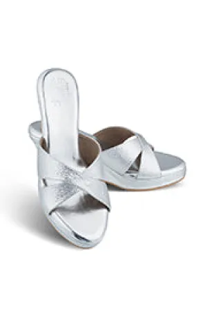 Cross Strap High K Wedge Silver
