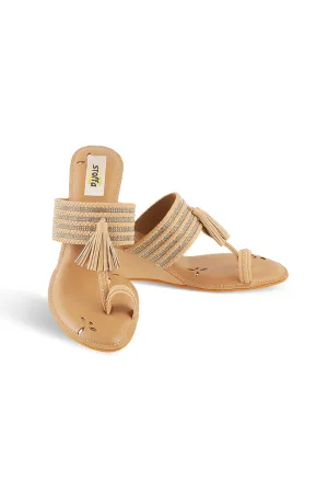 Crystal Braided Wedges Biscuit