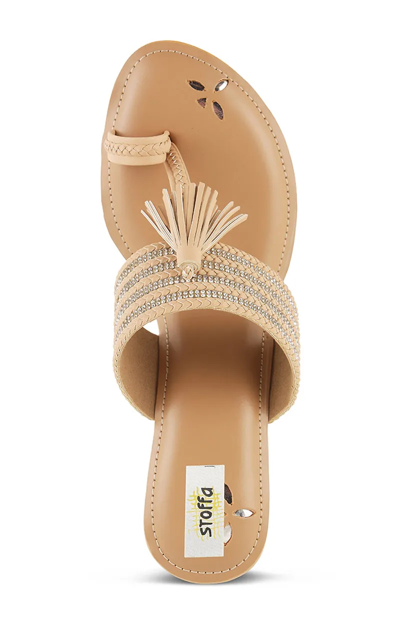 Crystal Braided Wedges Biscuit