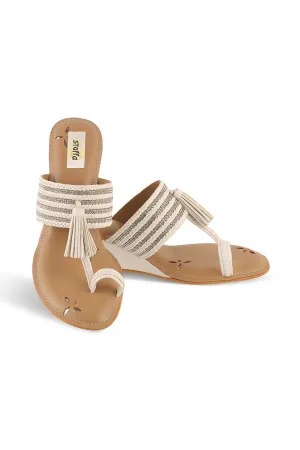 Crystal Braided Wedges White