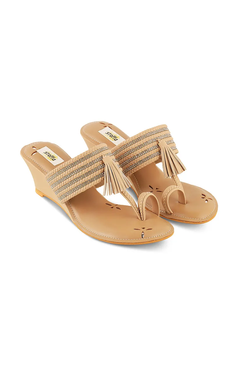 Crystal Braided Wedges White