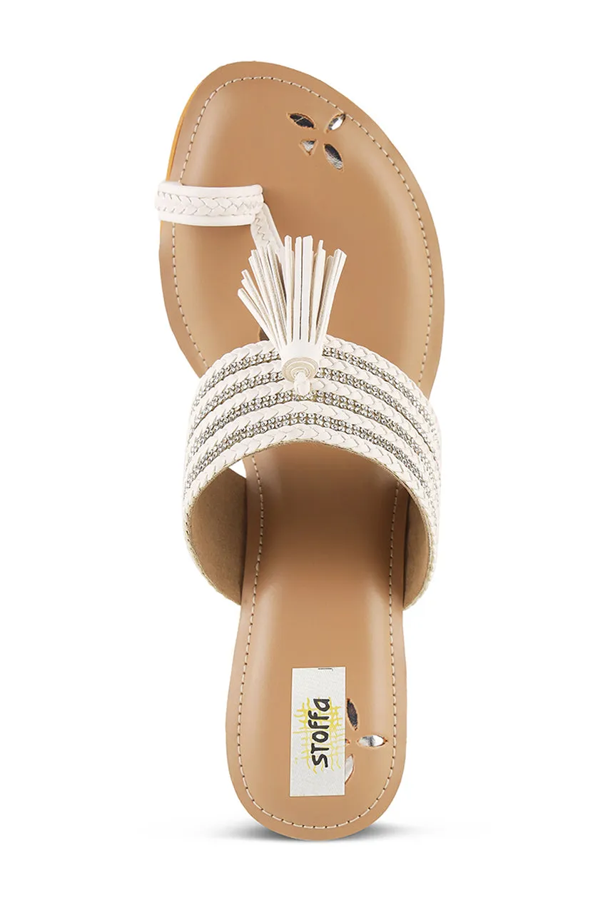 Crystal Braided Wedges White