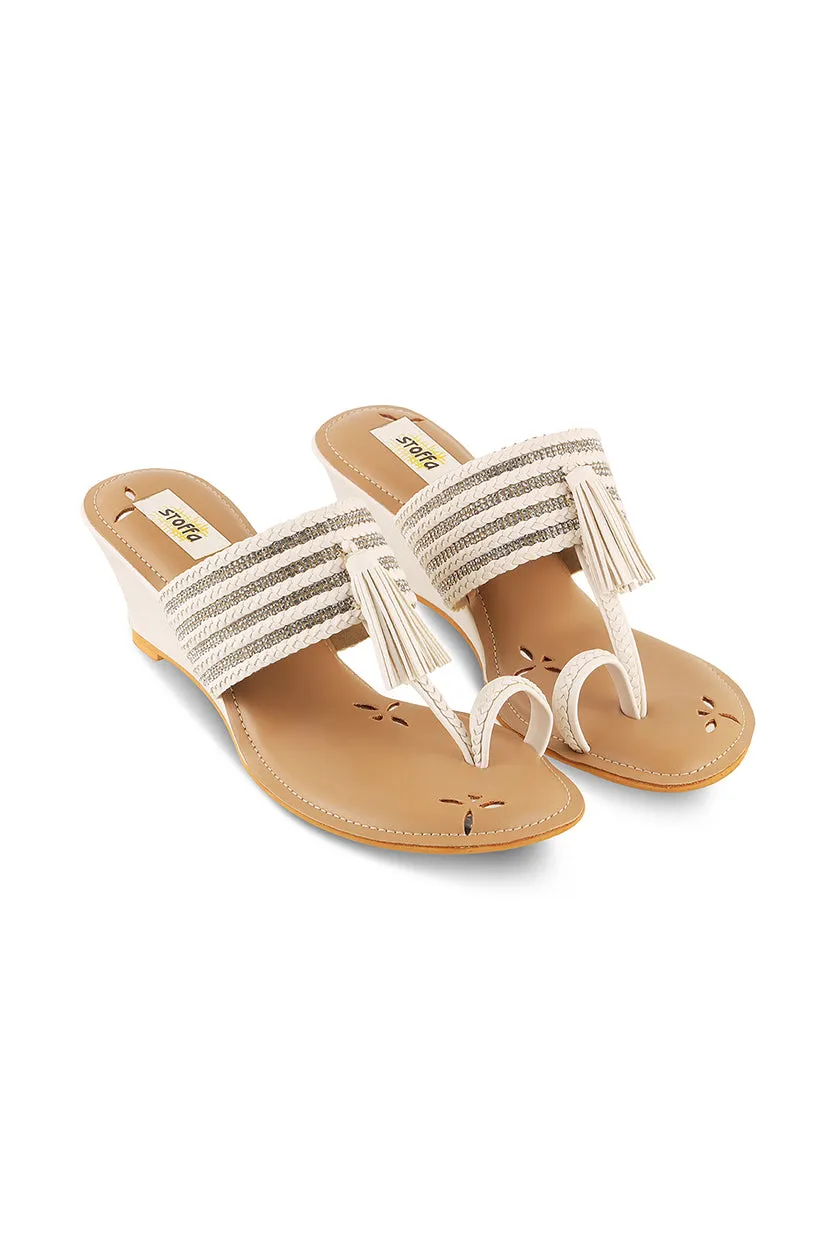 Crystal Braided Wedges White