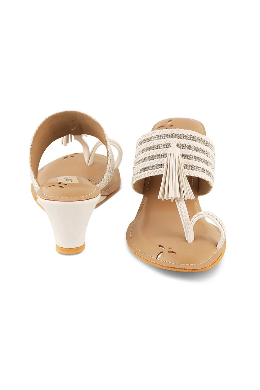 Crystal Braided Wedges White