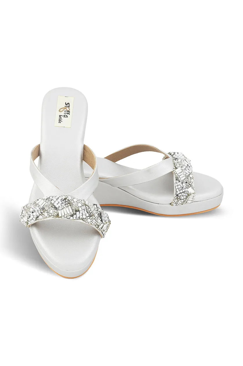 Crystal Low Wedge Matte Silver