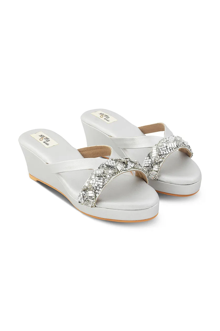 Crystal Low Wedge Matte Silver