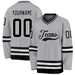Custom Gray Black-White Hockey Jersey