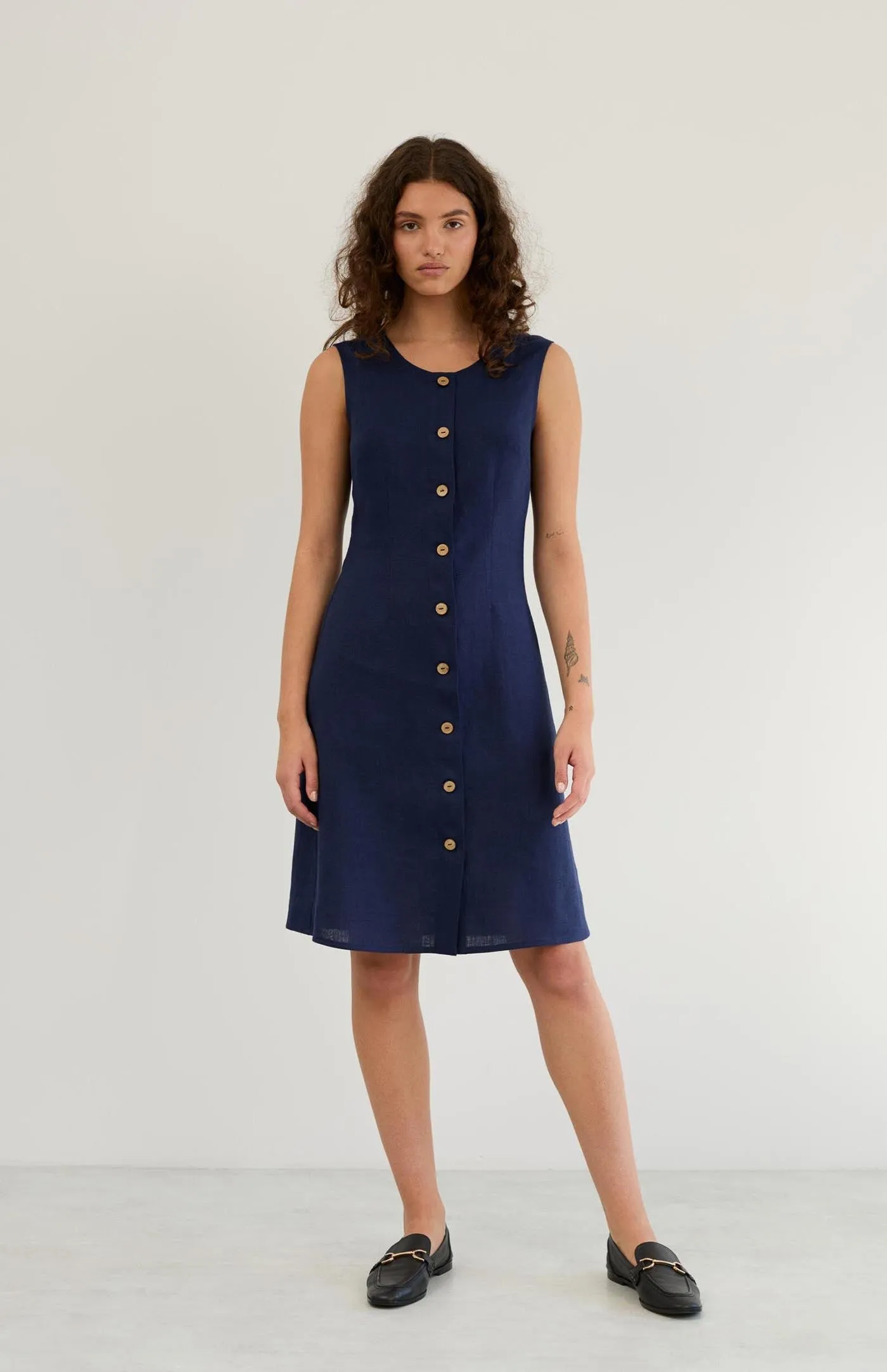 Deep Sea Grace Dress | Cotton Linen Blend