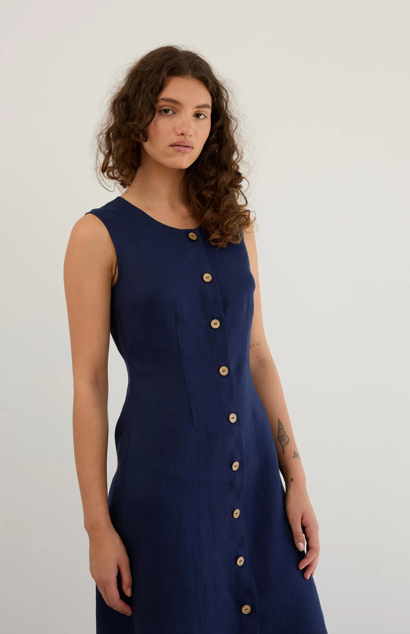 Deep Sea Grace Dress | Cotton Linen Blend