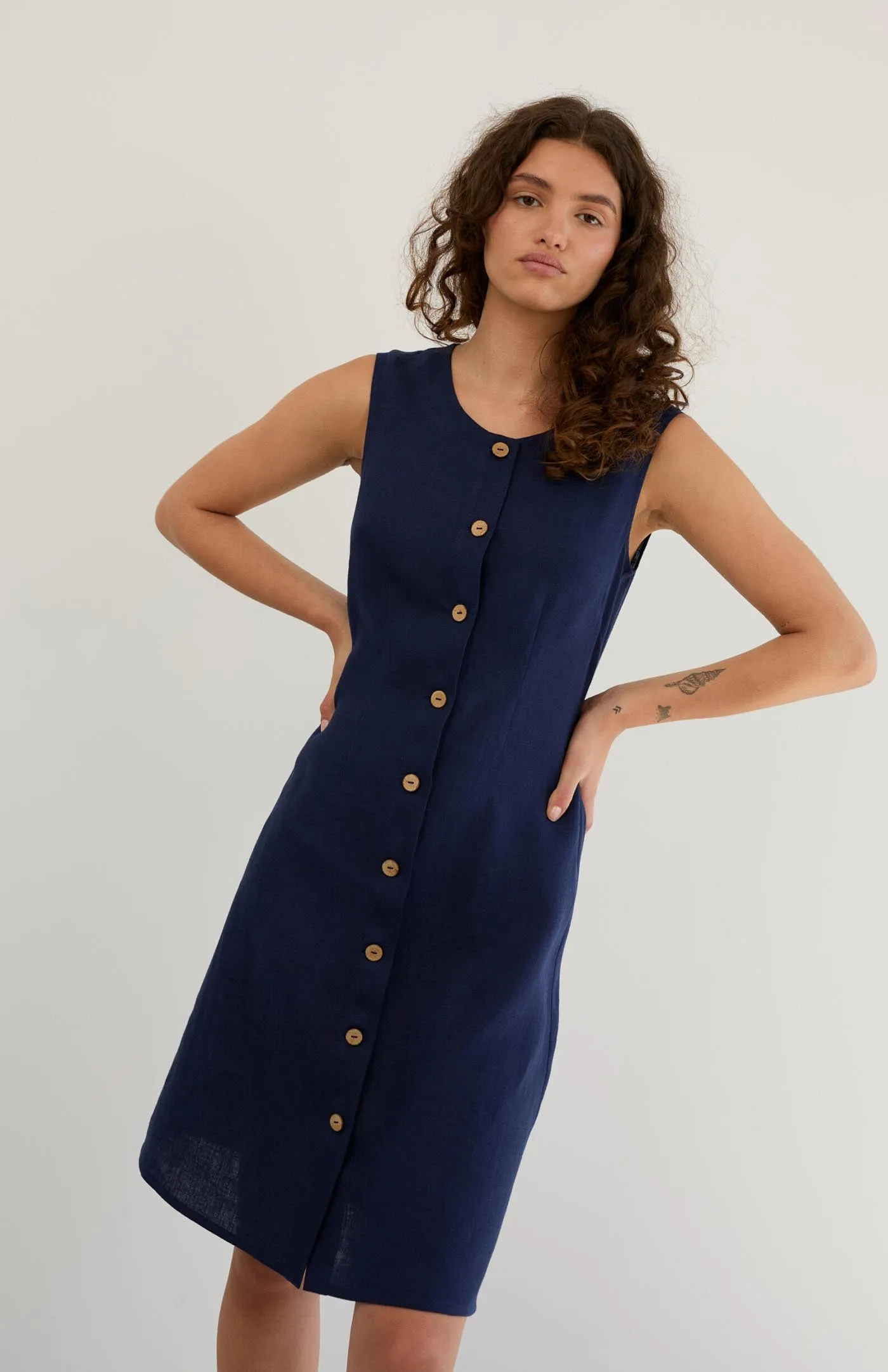 Deep Sea Grace Dress | Cotton Linen Blend