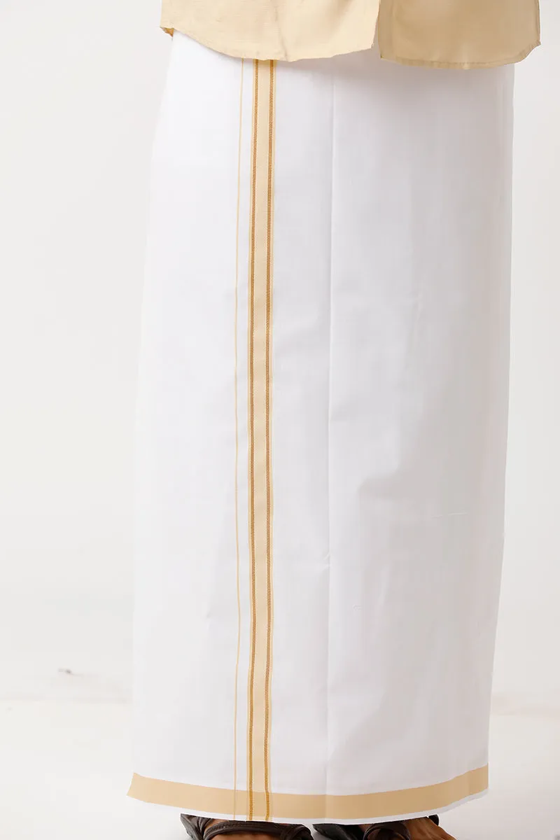 Divine - Flaxen Sandal Matching Shirt and Single Dhoti Set For Men | Uathayam