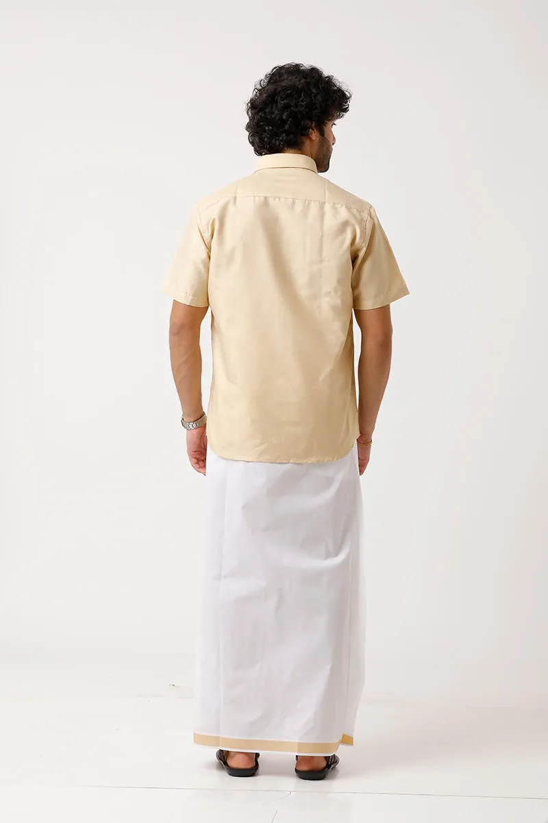 Divine - Flaxen Sandal Matching Shirt and Single Dhoti Set For Men | Uathayam
