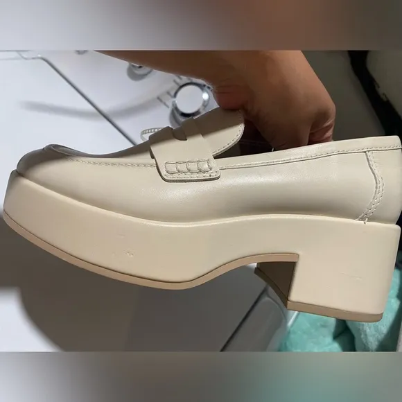 Dolce Vita Yanni Leather Platform Penny Loafers Ivory NWT size 8