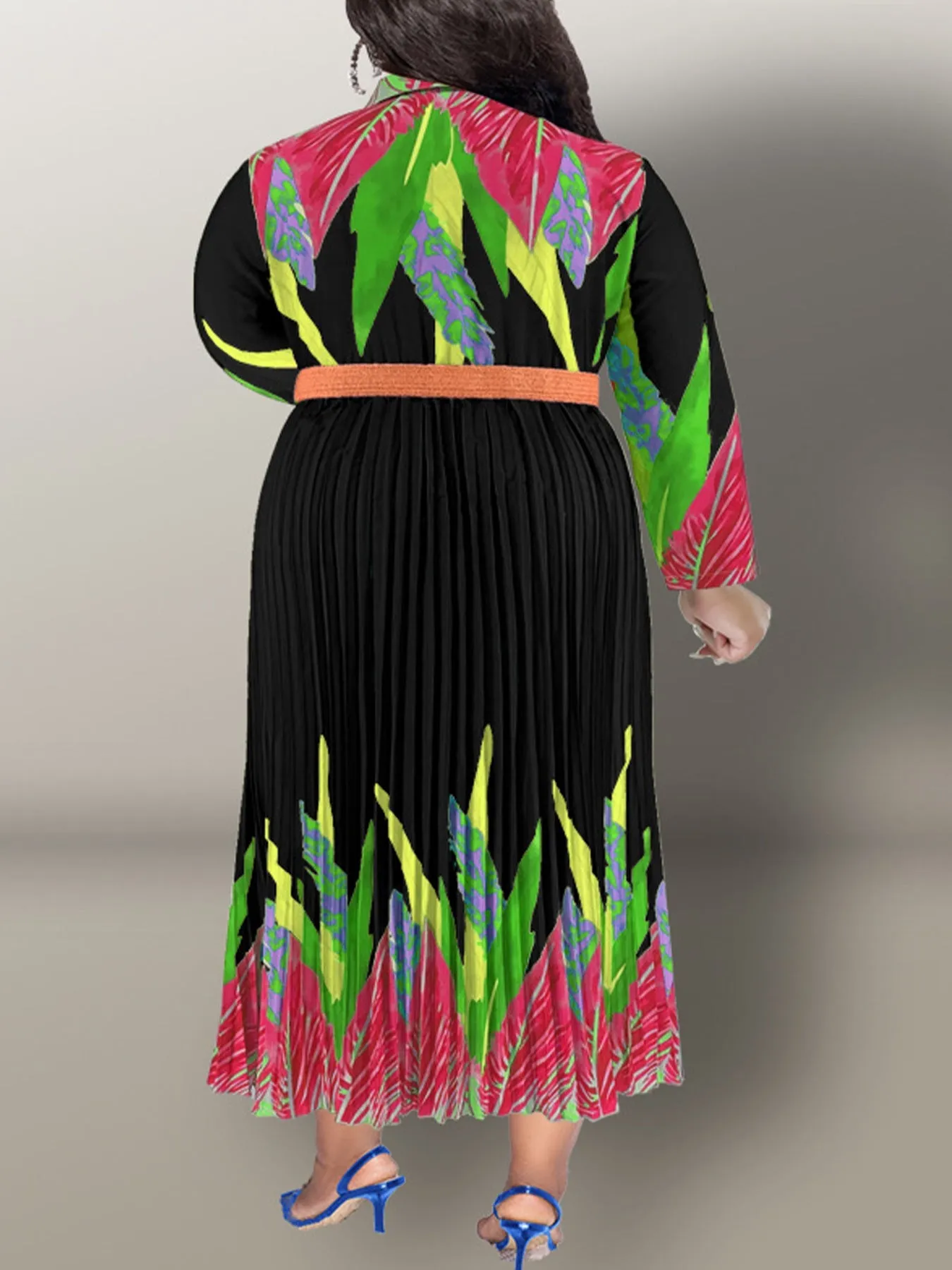 Elegant Floral Print Pleated Maxi Dress with Belt