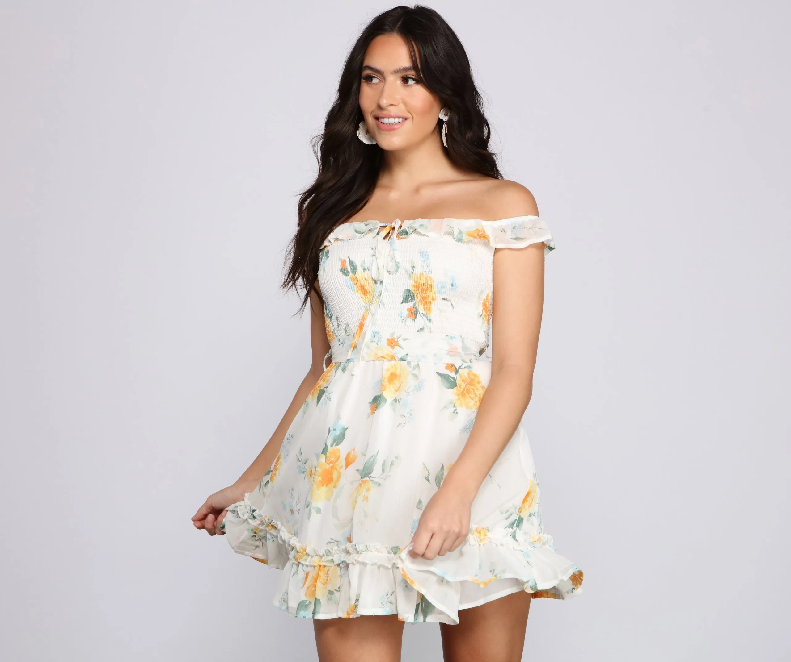 Floral Wonder Stylish Ruffled Skater Dress