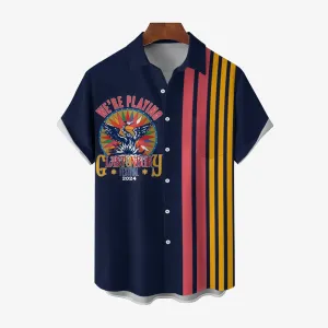 Glastonbury Festival Inspired Art Printed Bowling Short Sleeve Shirt 2404000885