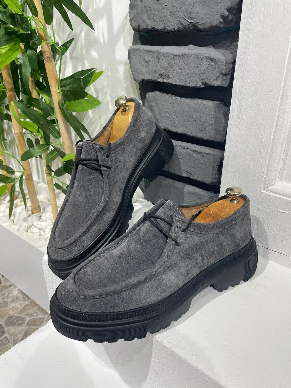 Grey Suede Casual High Sole Shoes