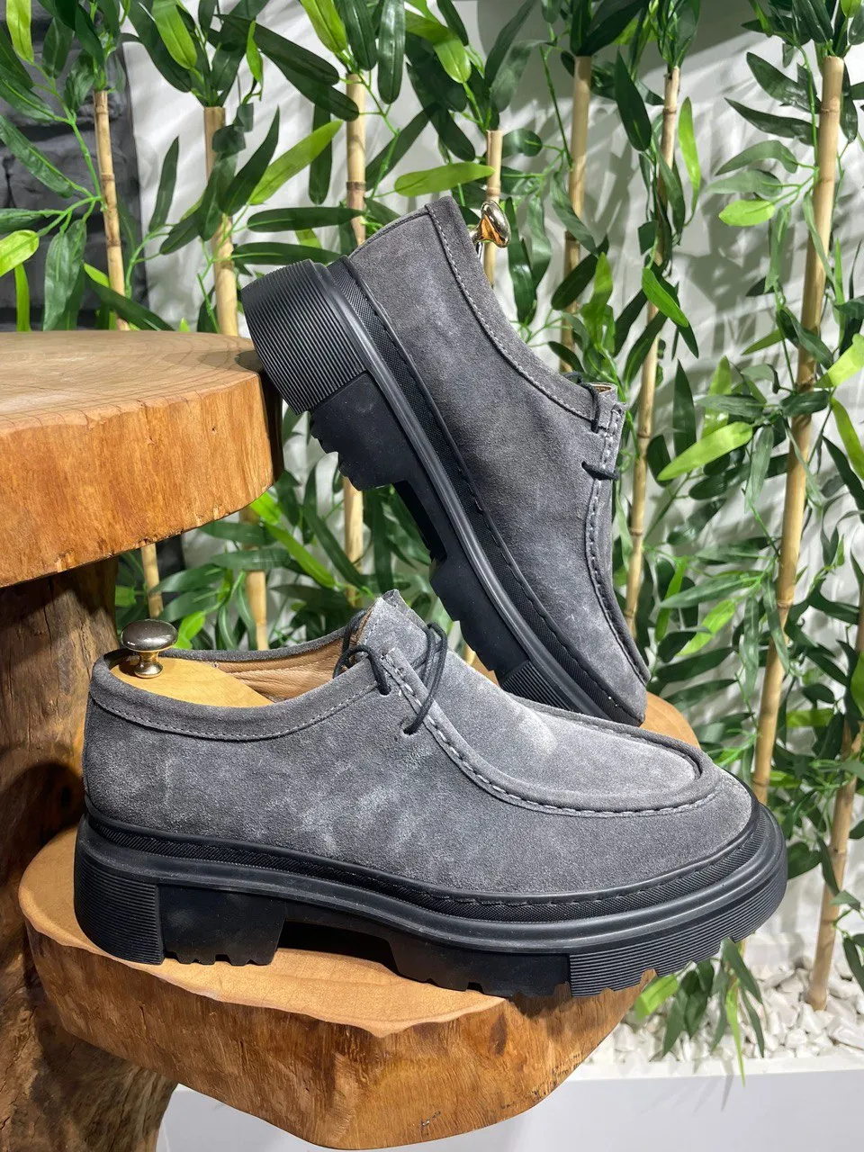 Grey Suede Casual High Sole Shoes
