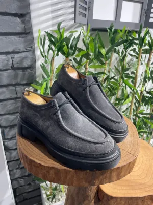 Grey Suede Casual High Sole Shoes