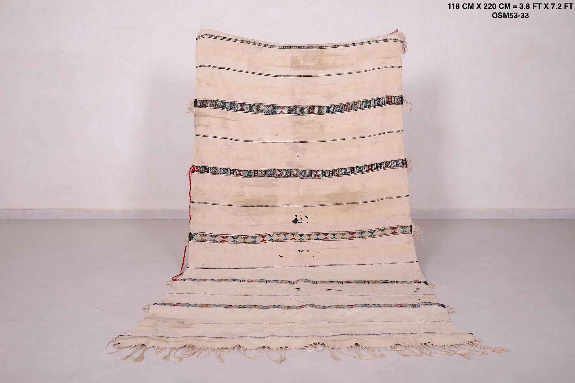 Handwoven Kilim 3.8 FT X 7.2 FT – Vintage Moroccan Rug
