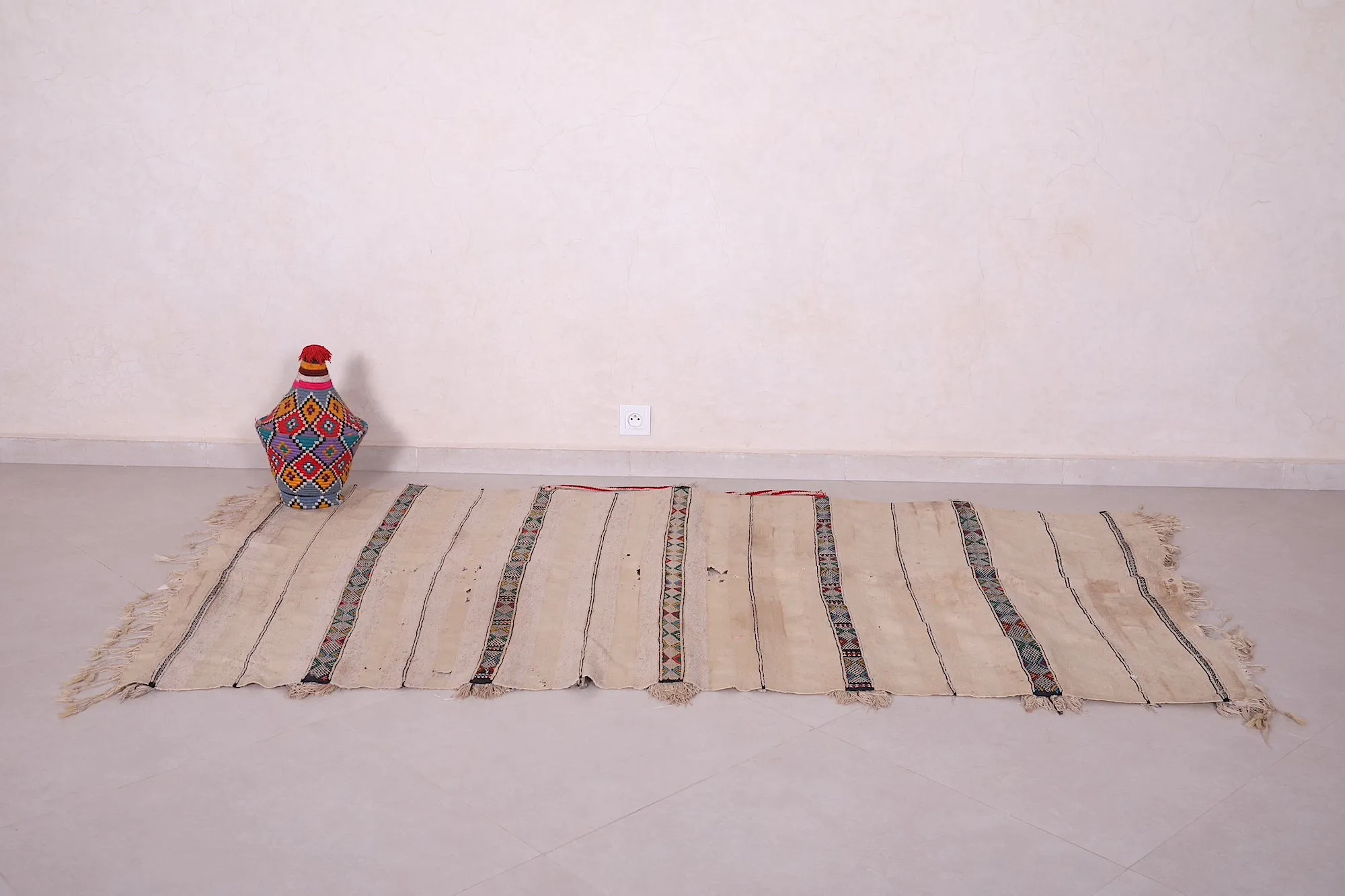 Handwoven Kilim 3.8 FT X 7.2 FT – Vintage Moroccan Rug