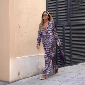 Henar - Boho Long Sleeve Dress With V Neck