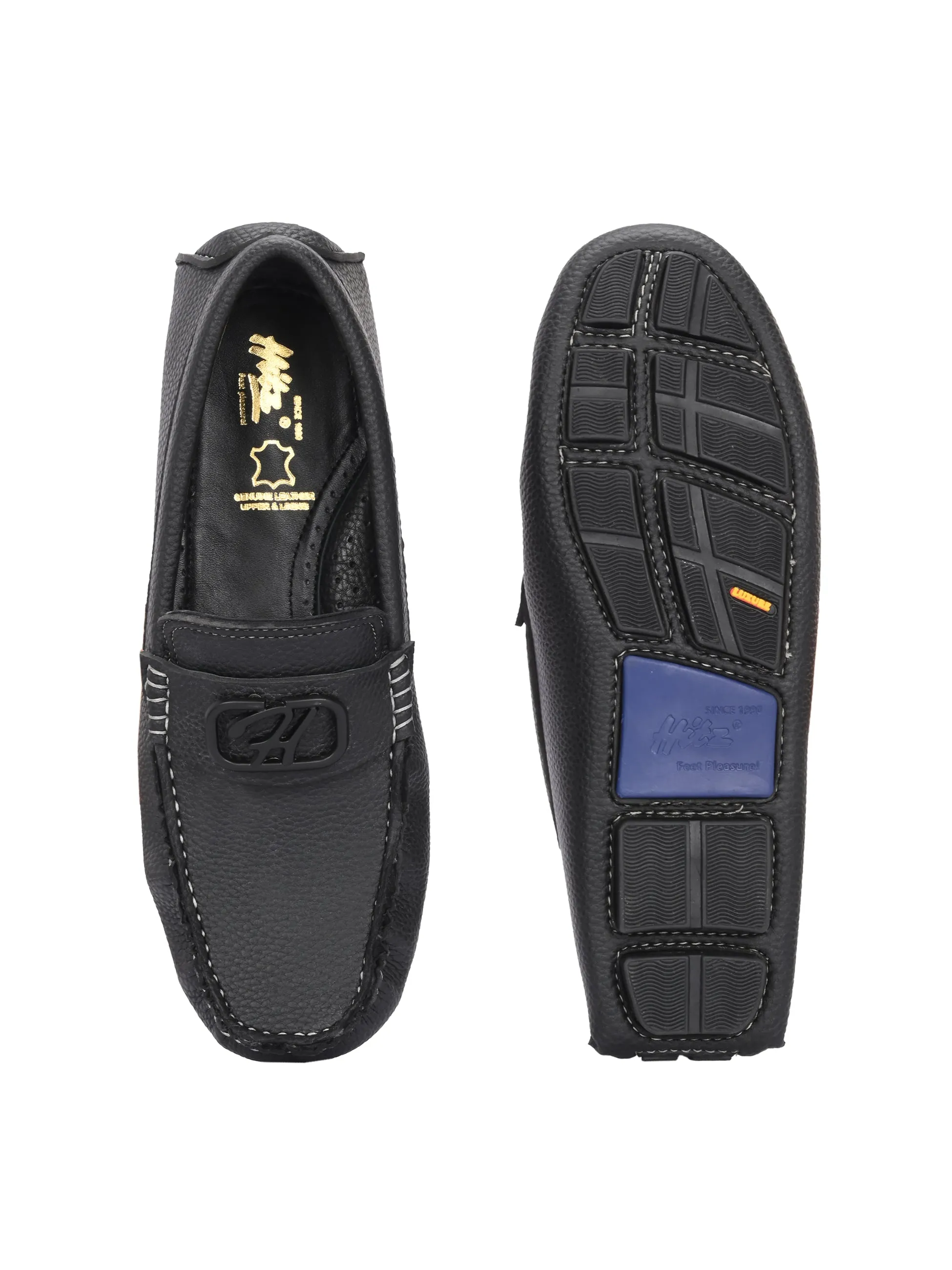 Hitz Men's Black Leather Casual Loafers