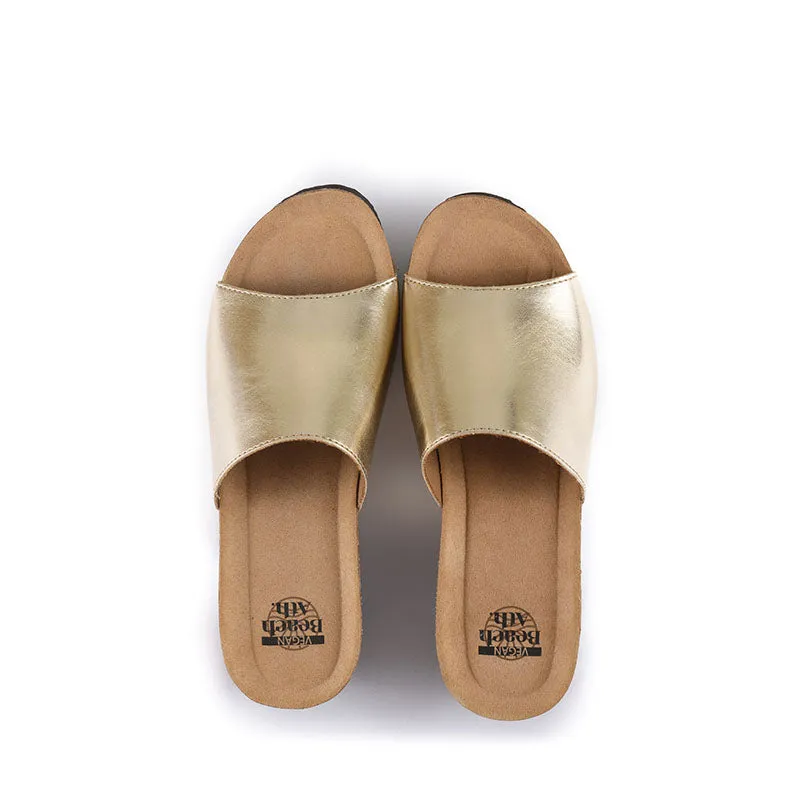 Inoro - Vegan Wedge Metallic Slider - Metallic Gold