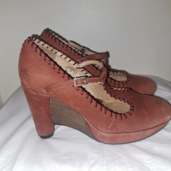 John‎ Fluevog Gertrude Burnt Orange Heel Wedges Size 8