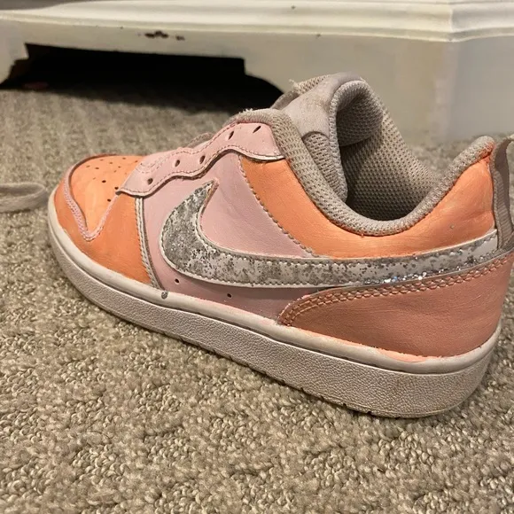Kids Peach and Silver Nike Shoes