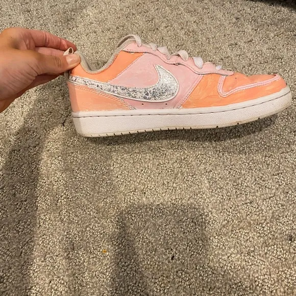 Kids Peach and Silver Nike Shoes