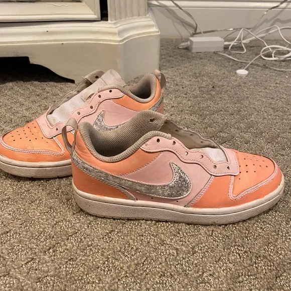 Kids Peach and Silver Nike Shoes