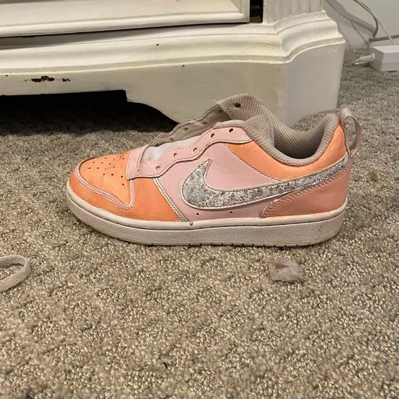 Kids Peach and Silver Nike Shoes